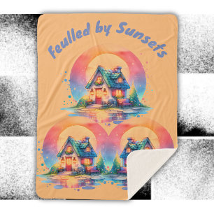 Cobertor Sherpa Alimentado por Pôrs do sol Cute Cottage Core