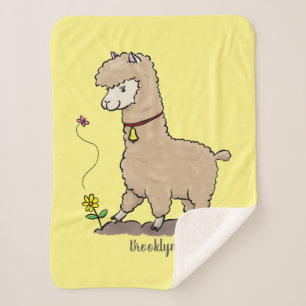 Cobertor Sherpa Alpaca feliz e giro com cartoon de borboleta