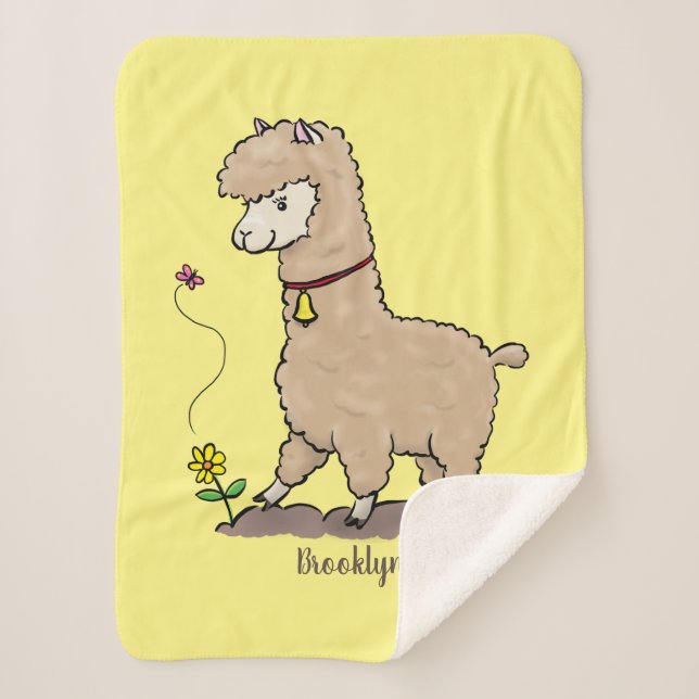 Cobertor Sherpa Alpaca feliz e giro com cartoon de borboleta (Frente)