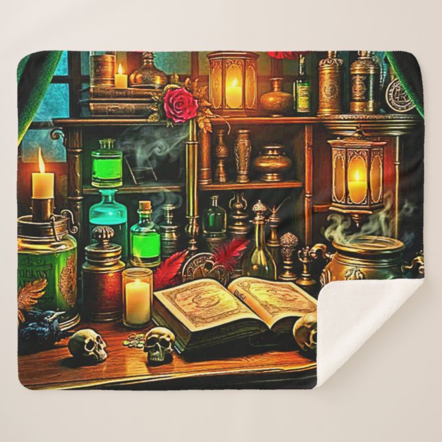 Cobertor Sherpa Altar de Bruxa Design de Infusão Mística Noturna (Frente (Horizontal))