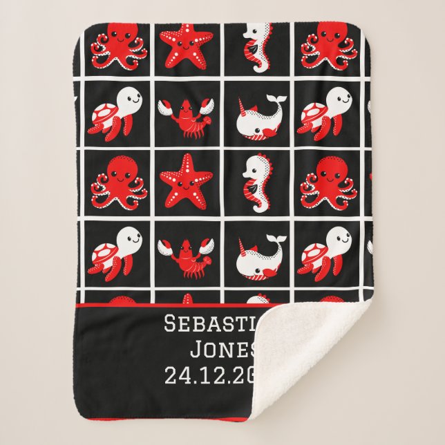 Cobertor Sherpa Alto contraste Padrão sensorial do bebê vermelho p (Frente)