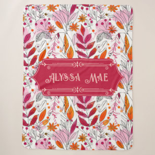 Cobertor Sherpa Alyssa Mae Desenha Folhagem Cor-de-Rosa e Laranja