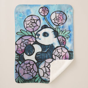Cobertor Sherpa Amantes de Flores Roxas de Urso Panda