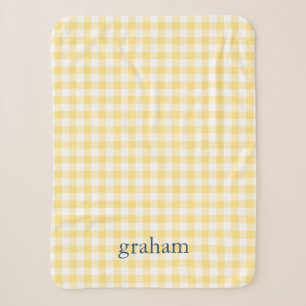 Cobertor Sherpa Amarelo Gingham Monogramado com Borboleta