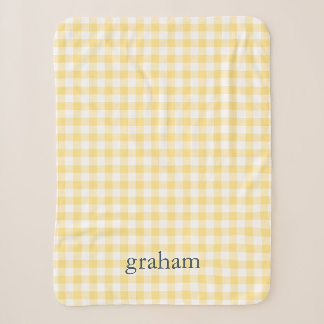 Cobertor Sherpa Amarelo Gingham Monogramado com Borboleta (Frente)