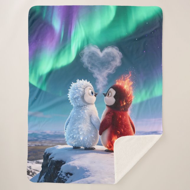 Cobertor Sherpa Amber & Frosty Aurora Magic Penguin Blanket (Frente)