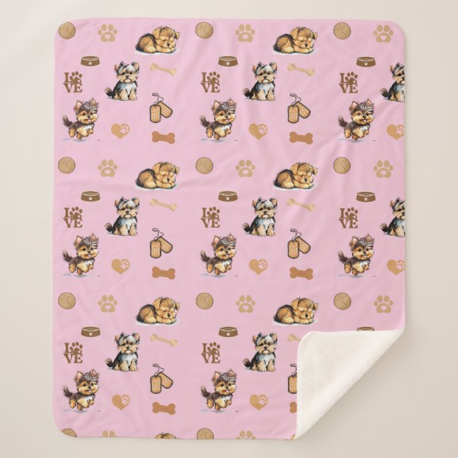 Cobertor Sherpa Ame Meu Yorkie rosa (Frente)