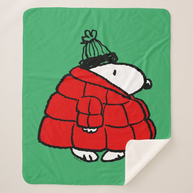 Cobertor Sherpa Amendoins | Jaqueta Snoopy Red Puffer (Frente)