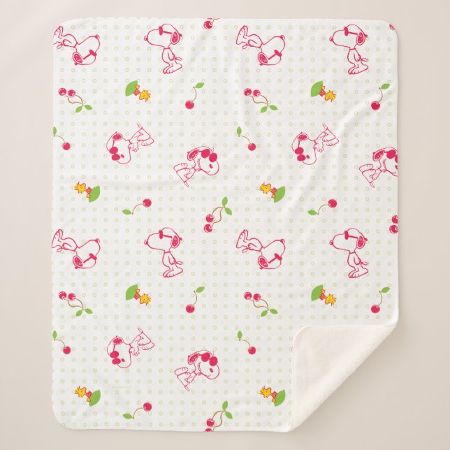 Cobertor Sherpa Amendoins | Padrão De Cereja De Snoopy & Woodstock (Frente)