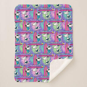 Cobertor Sherpa Amendoins   Padrão de Surf Roxo de Snoopy