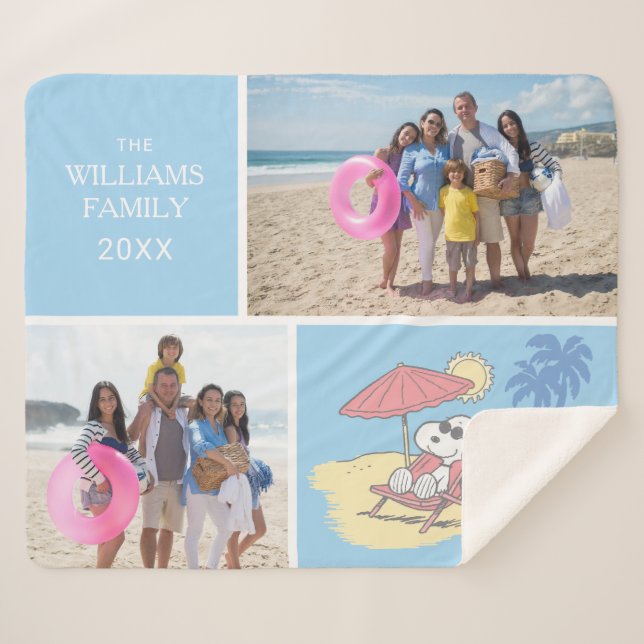 Cobertor Sherpa Amendoins | Praia de Snoopy | Adicione seu nome e  (Frente (Horizontal))