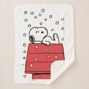 Cobertor Sherpa Amendoins   Snoopy Doghouse Snowflakes