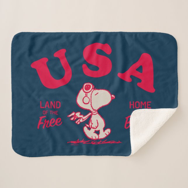 Cobertor Sherpa Amendoins | Snoopy USA Land of the Free (Frente (Horizontal))
