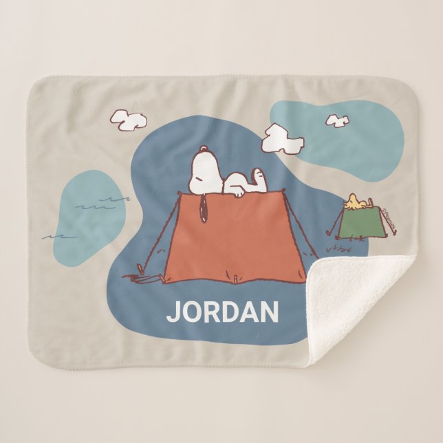 Cobertor Sherpa Amendoins | Snoopy & Woodstock | Adicione seu nome (Frente (Horizontal))