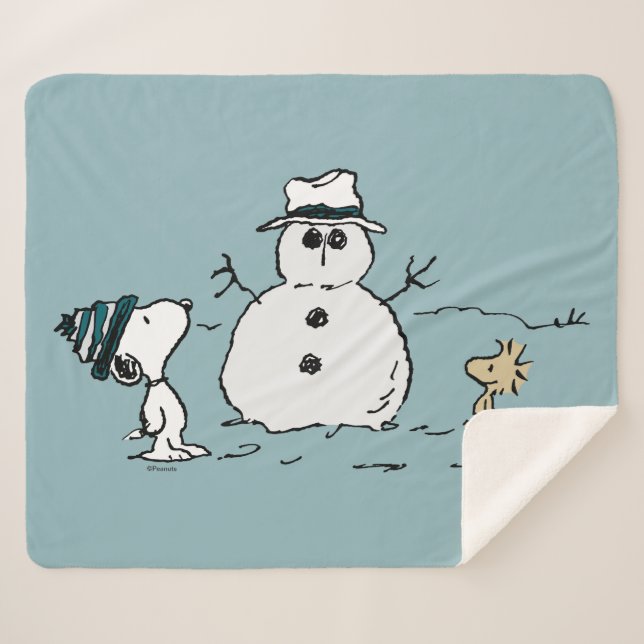 Cobertor Sherpa Amendoins | Snoopy & Woodstock Construir Um Neve (Frente (Horizontal))