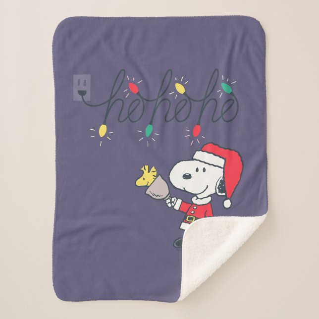 Cobertor Sherpa Amendoins | Snoopy & Woodstock Ho Ho Ho (Frente)