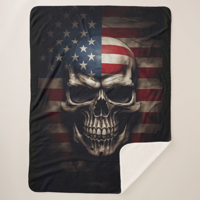Cobertor Sherpa American Flag Skull (Frente)