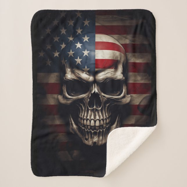 Cobertor Sherpa American Flag Skull (Frente)
