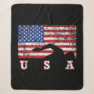 Cobertor Sherpa American Flag USA Gift Natação Team Premium