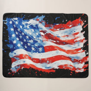 Cobertor Sherpa American Flag USA Watercolor 4 de julho