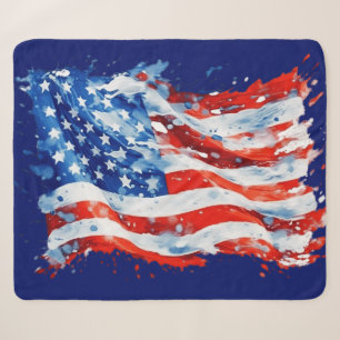 Cobertor Sherpa American Flag USA Watercolor 4 de julho