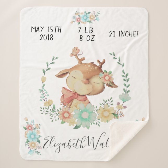 Cobertor Sherpa amigos da floresta estatísticas de nascimento de v (Frente)