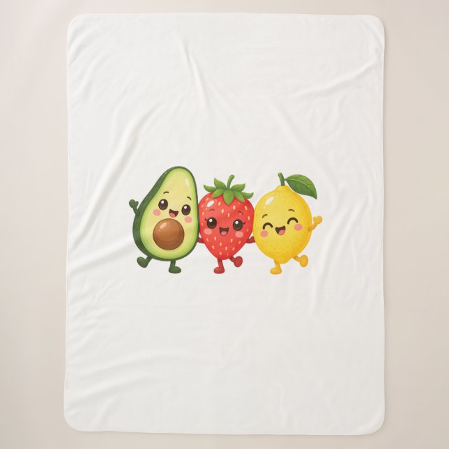 Cobertor Sherpa Amigos Frutíferos Felizes (Frente)