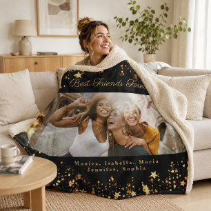 Cobertor Sherpa Amigos melhores amigos foto preto dourado estrelas