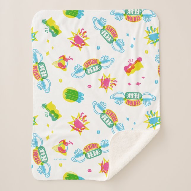 Cobertor Sherpa AMIGOS™ | Padrão Central Perk Neon (Frente)