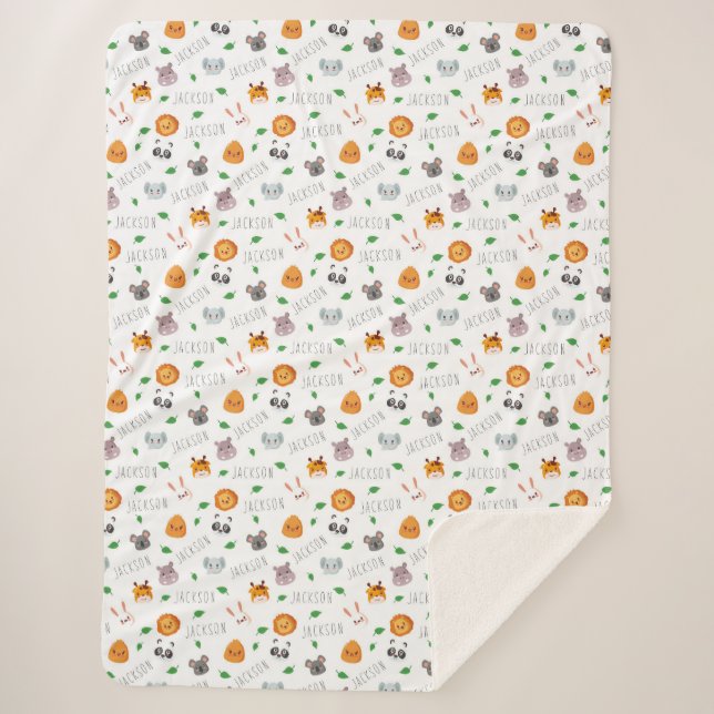 Cobertor Sherpa "Amizade Personalizada dos Zoofriends Whimsical" (Frente)