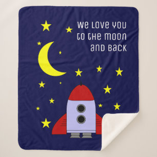 Cobertor Sherpa Amo-Te À Lua E Ao Foguete Do Espaço Traseiro
