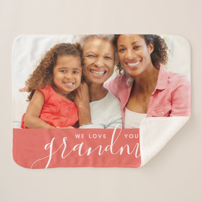 Cobertor Sherpa Amo-Te, Avó, Dia de as mães Personalizado De Fotog (Frente (Horizontal))