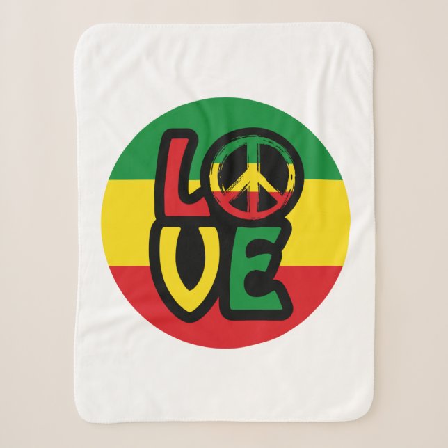 Cobertor Sherpa AMOR com símbolo de paz, estilo reggue (Frente)