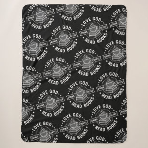 Cobertor Sherpa Amor Deus Beba Café Ler Livros Vintage