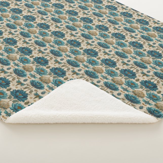 Cobertor Sherpa Ancient Egypt Toile de Jouy Green Floral Pattern (3/4)