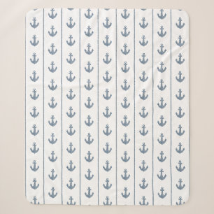 Cobertor Sherpa Âncoras Náuticas e Listras de Corda em Aquarela