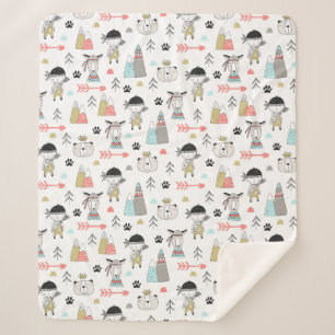 Cobertor Sherpa Animais bonitos da floresta & teste padrão indian