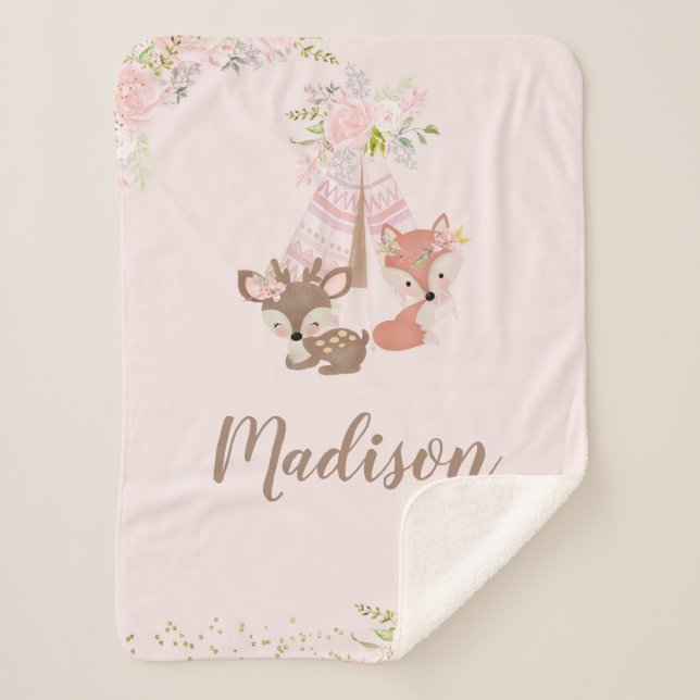 Cobertor Sherpa Animais da Floresta (Frente)