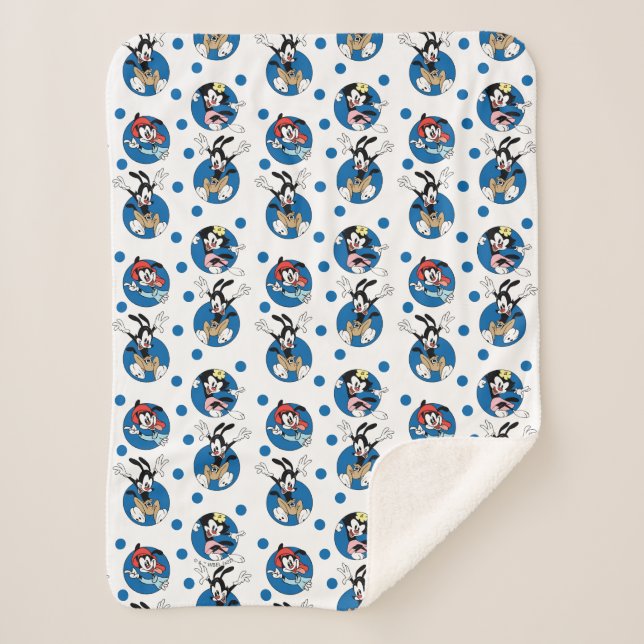 Cobertor Sherpa Animaniacs | Yakko, Wakko, & Dot Circle Pattern (Frente)