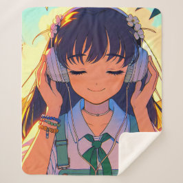 Cobertor Sherpa Anime Girl ouvindo música