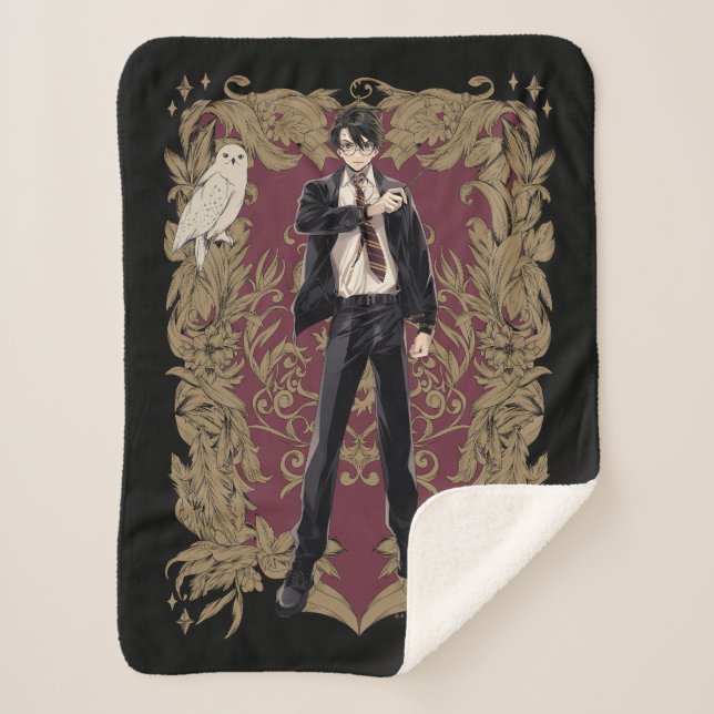 Cobertor Sherpa Anime HARRY POTTER™ Quadro Adornado (Frente)