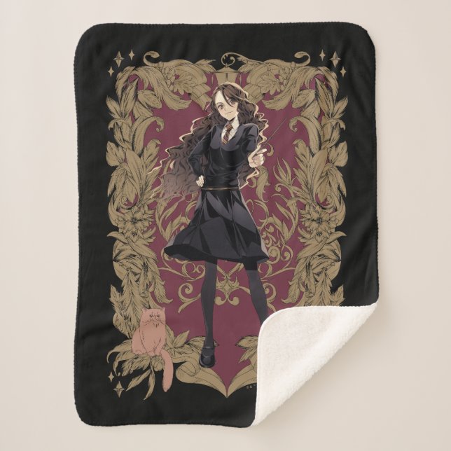 Cobertor Sherpa Anime Hermione Granger Quadro Adornado (Frente)