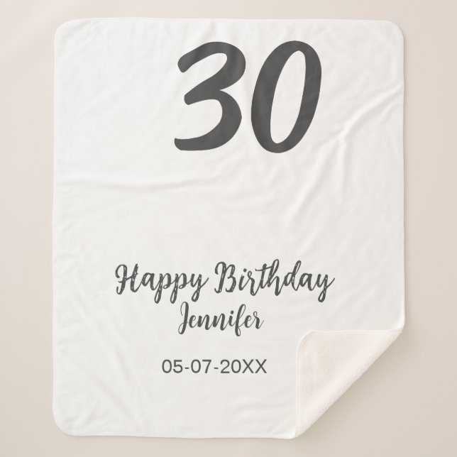 Cobertor Sherpa aniversário de 30 anos adicionar nome data ano ano (Frente)