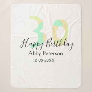 Cobertor Sherpa aniversário de 30 anos letra negrito pastel amarel