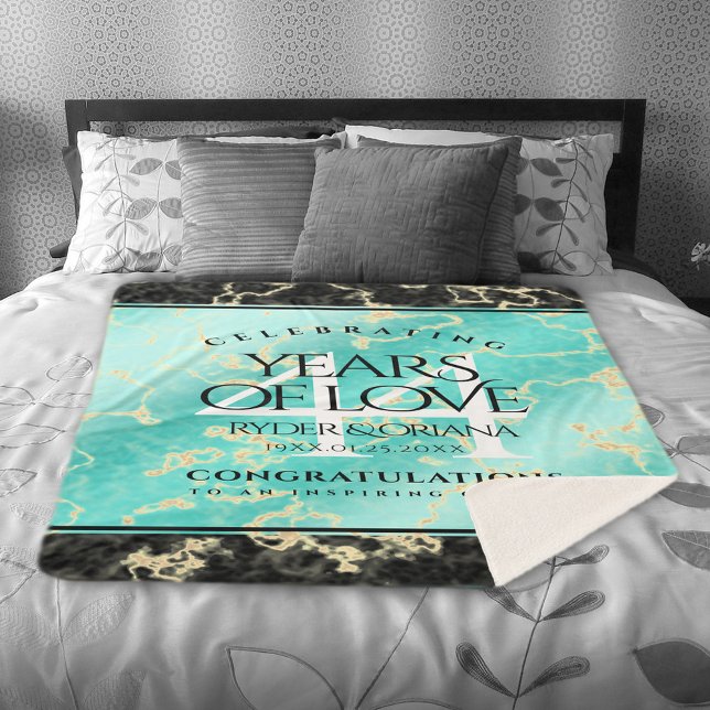 Cobertor Sherpa Aniversário de Casamento da 44 Turquesa Elegante (Elegant 44th Turquoise Wedding Anniversary Sherpa Fleece Blanket Cover Photo.)