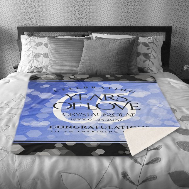 Cobertor Sherpa Aniversário de Casamento do Sapphire Azul 65 (Elegant 65th Blue Sapphire Wedding Anniversary Sherpa Fleece Blanket Cover Photo.)