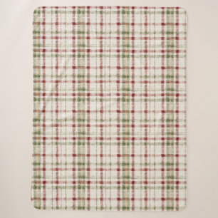 Cobertor Sherpa Aniversário Listras Xadrez Verde Vermelho Creme