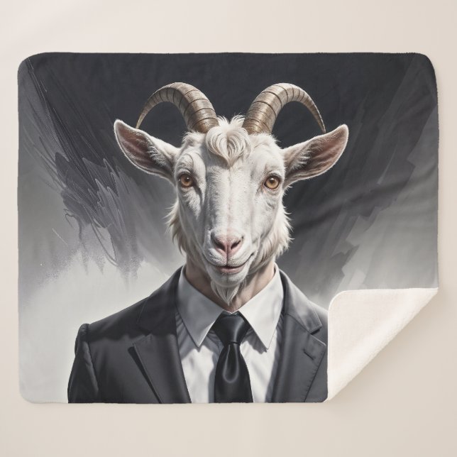 Cobertor Sherpa Anthropomorphic goat businessman headshot (Frente (Horizontal))