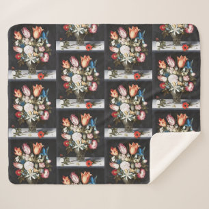 Cobertor Sherpa Antigo Bosschaert Tulipas e Rosas Holandeses Arte