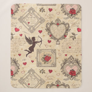 Cobertor Sherpa Antigo Cupido do Dia dos Namorados Amor Ornamentad